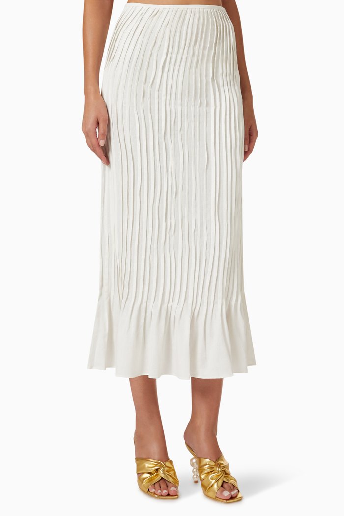 

The Vague Pleated Midi Skirt in Cotton-linen Blend, White