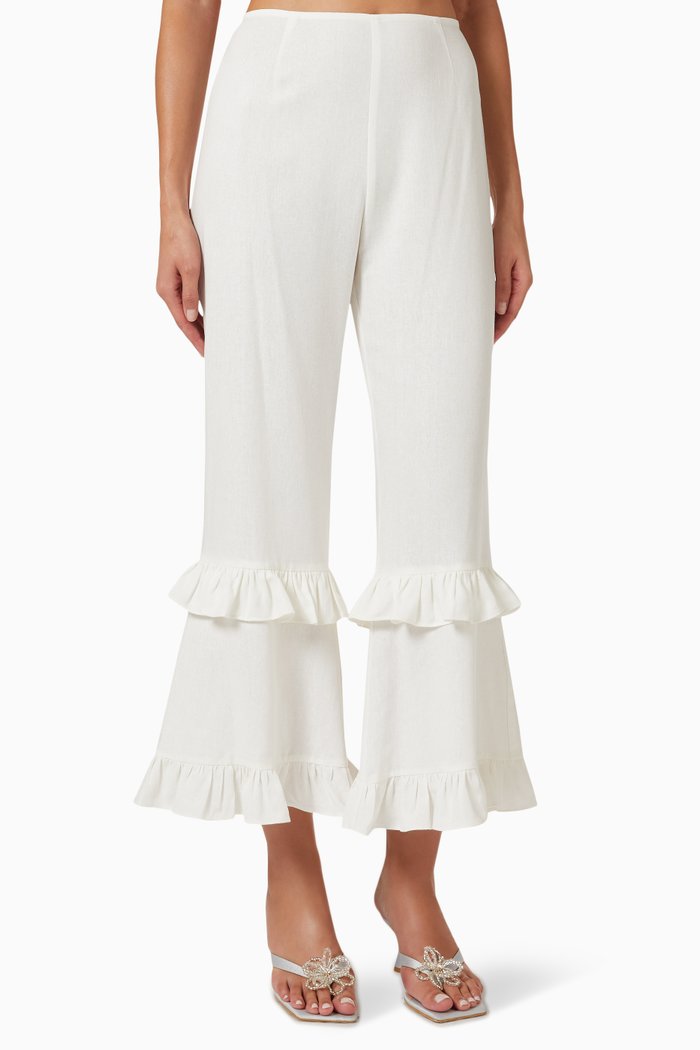 Le Crepuscule Cropped Pants in Linen, White