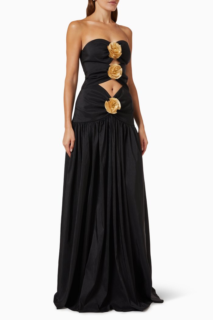 

The Belle de Nuit Maxi Dress in Silk-taffeta, Black
