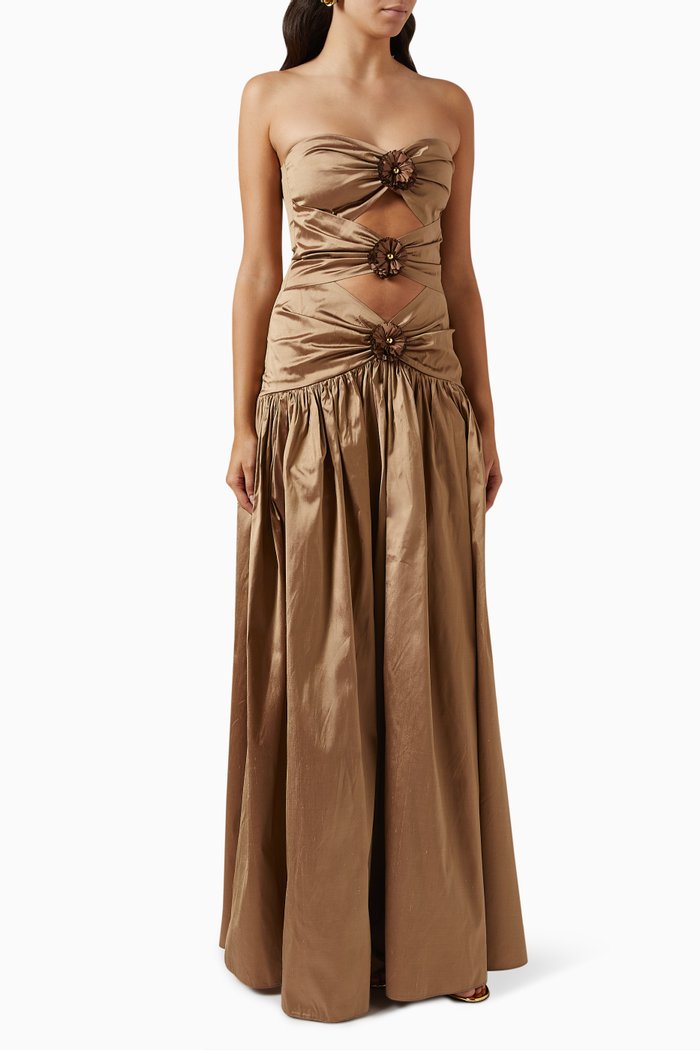 

The Belle de Nuit Maxi Dress in Silk-taffeta, Brown