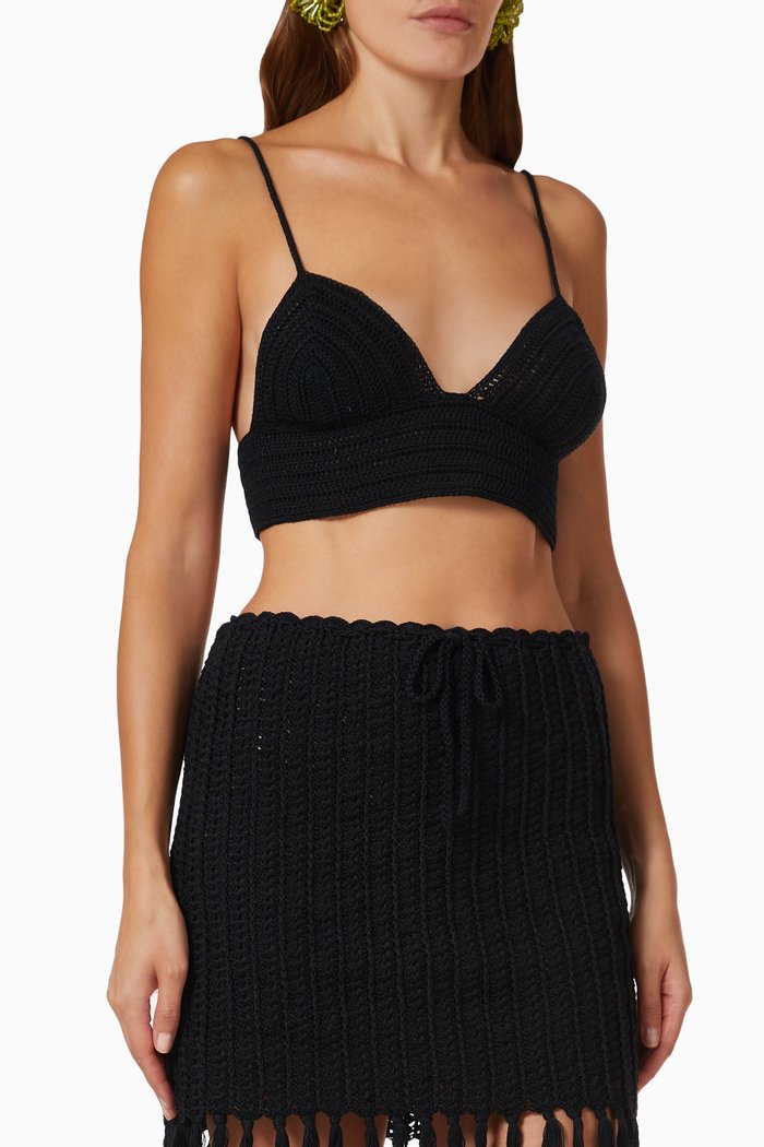 Le Sable Crochet Bustier Top in Cotton, Black