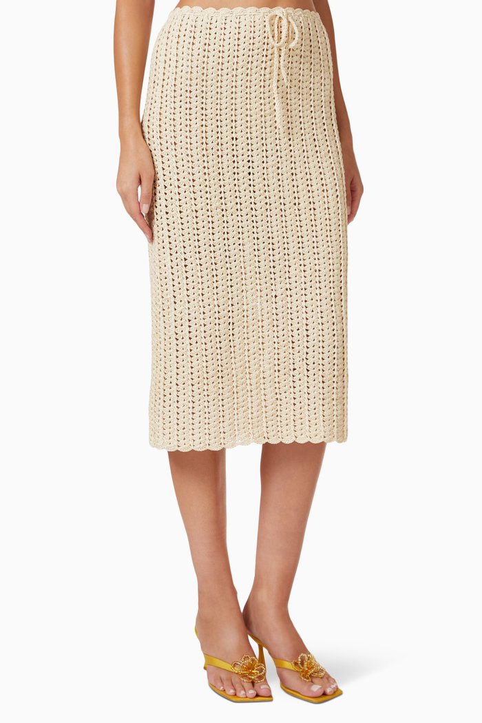 

Le Sable Crochet Midi Skirt in Cotton, Neutral