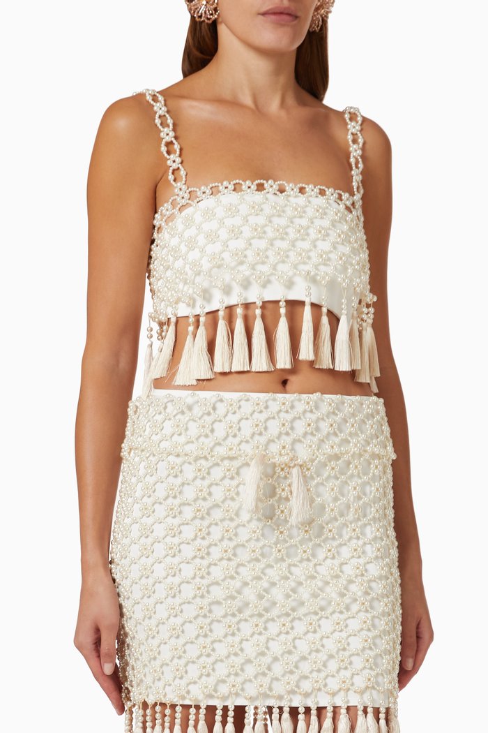 

La Balade Beaded Crop Top, White