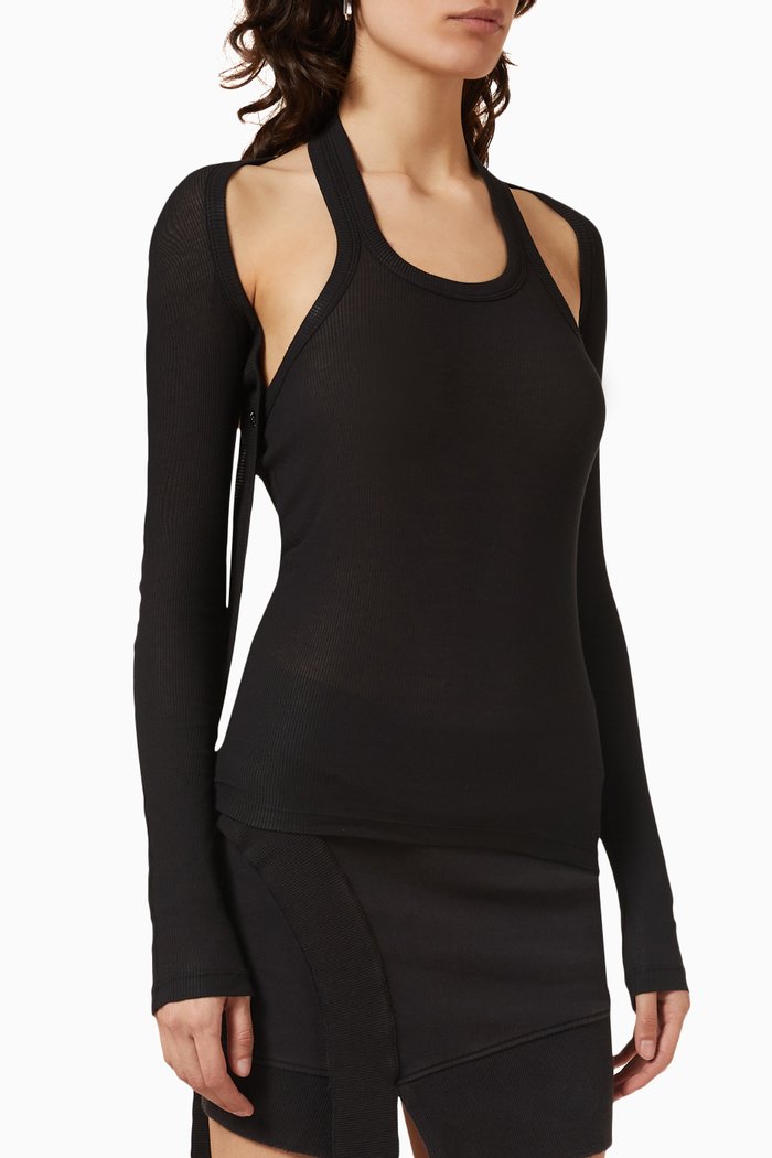 

Modular Ribbed Halter Top in Organic Cotton-jersey, Black