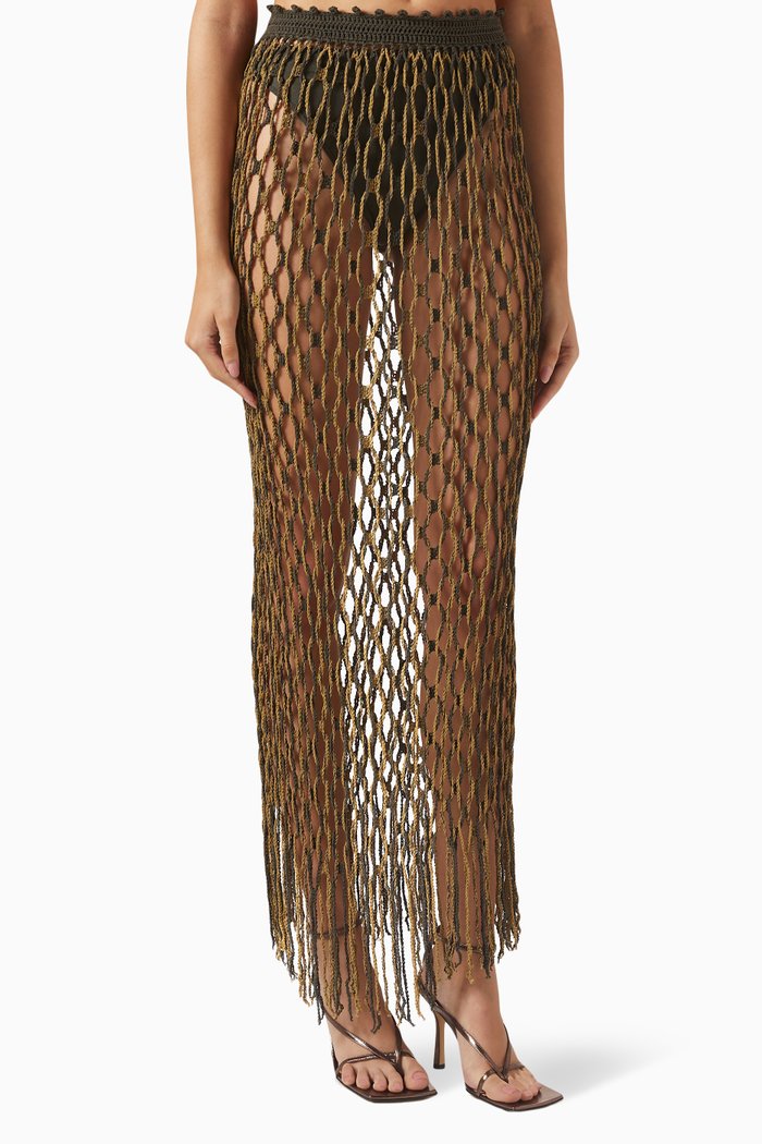

Gil Net Crochet Maxi Skirt in Cotton-blend, Green