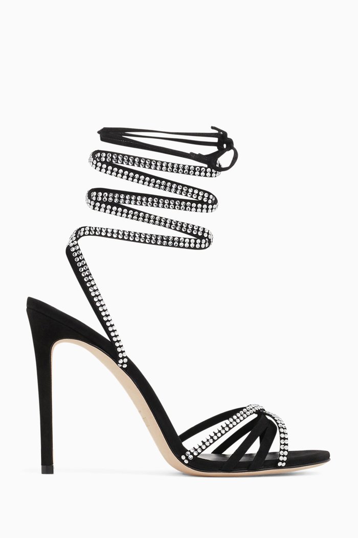 

Holly Nicole 105 Crystal-embellished Lace-up Sandals in Suede, Black