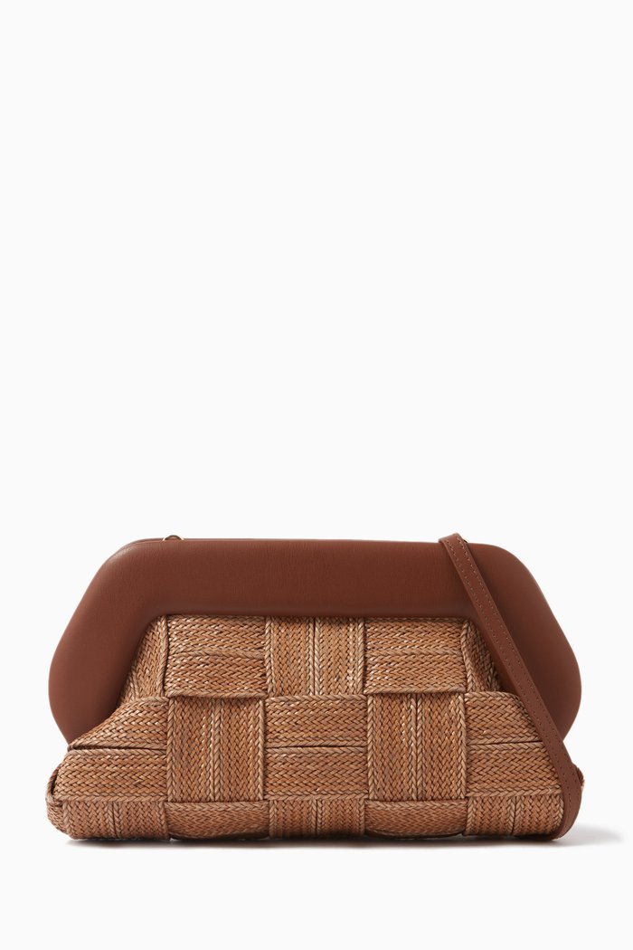

Bios Medium Clutch Bag in Woven Straw, Brown