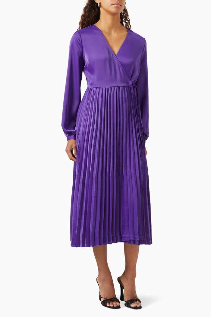 

Yassoftly Pleated Midi Wrap Dress in Satin-crepe, Purple