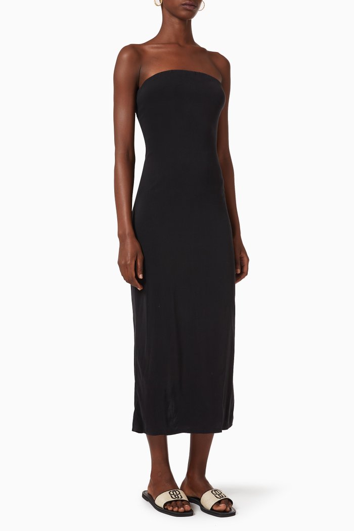 

The Strapless Tie-back Midi Dress in Stretch Cupro, Black