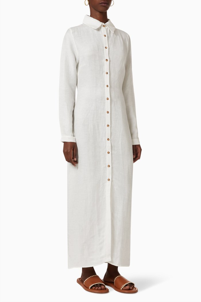 

Button-down Maxi Shirt Dress Linen-blend, White