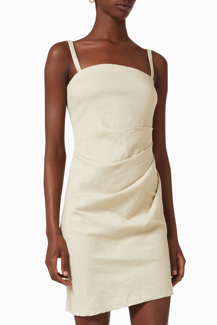 

The Nadege Draped Mini Dress in Stretch-linen, Neutral