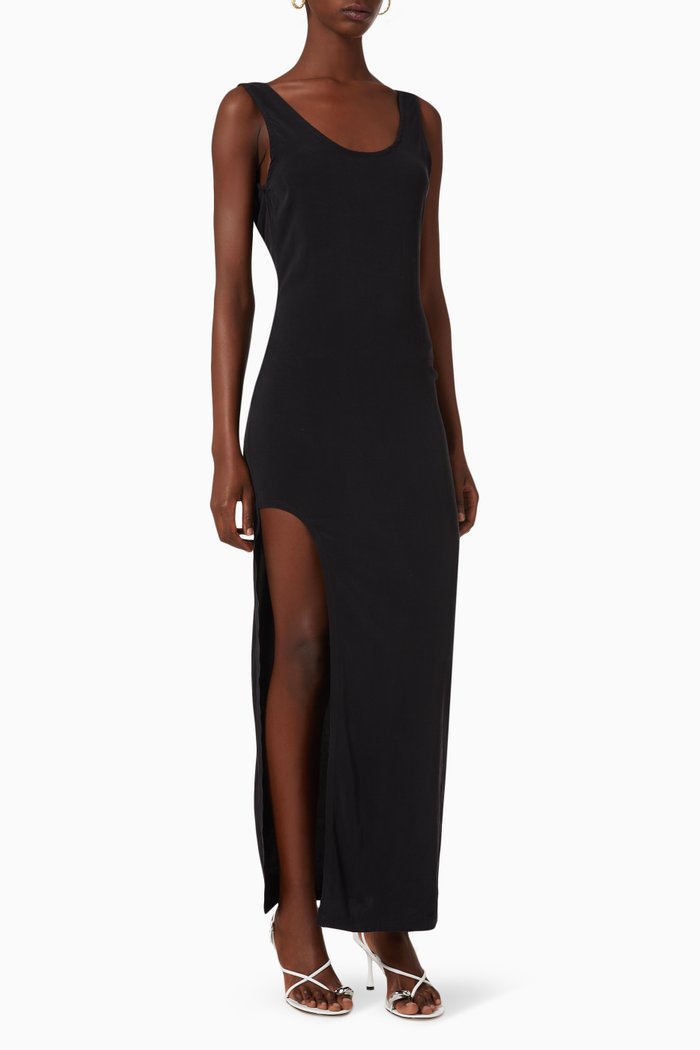 

Open-back Tank Maxi Dress in Stretch Cupro, Black