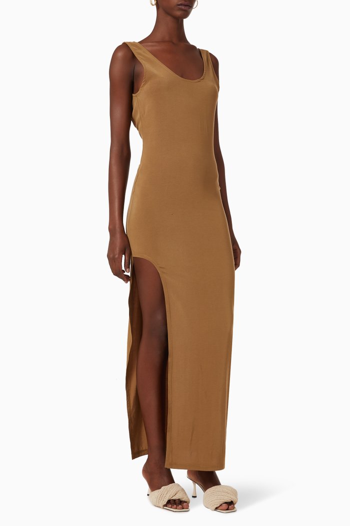 

Open-back Tank Maxi Dress in Stretch Cupro, Brown