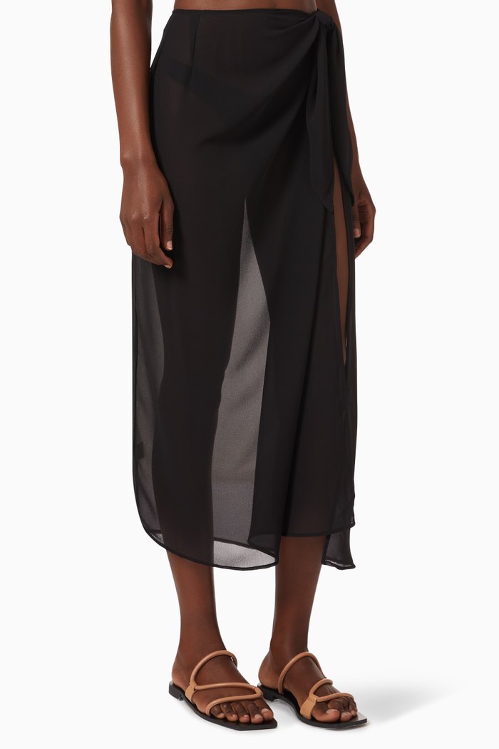 

The Wrap Sheer Midi Skirt in Eco-chiffon, Black