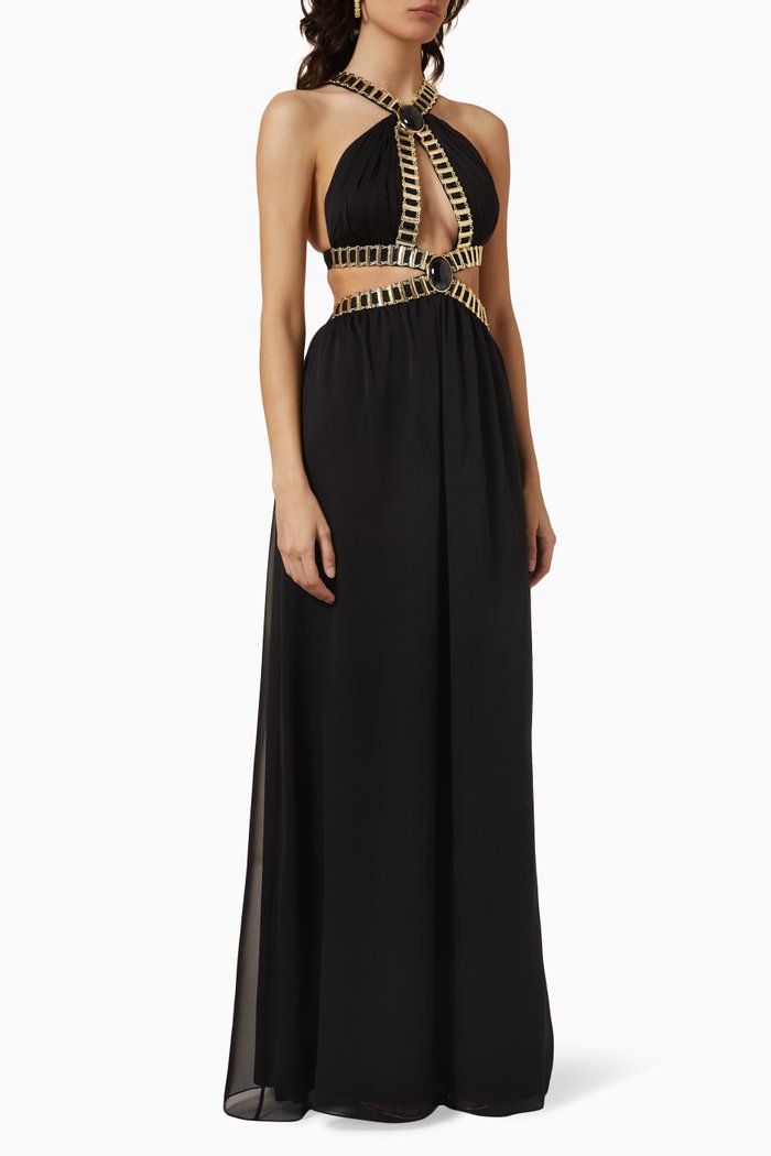 

Halter-neck Maxi Dress in Chiffon, Black