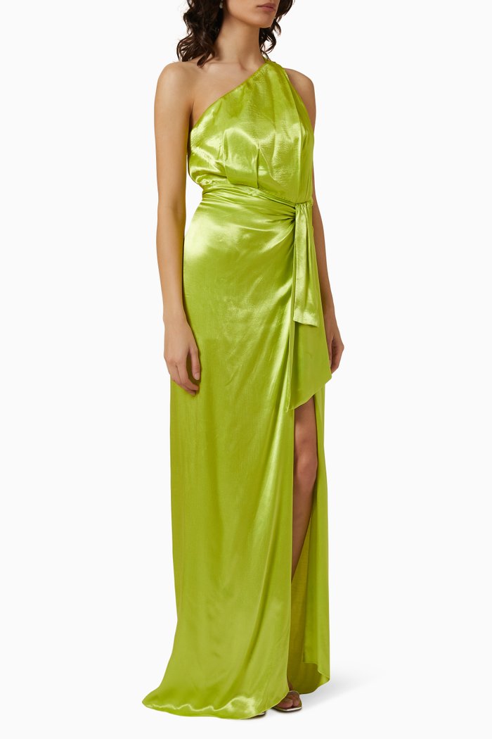 

One-shoulder Maxi Dress in Satin, Green