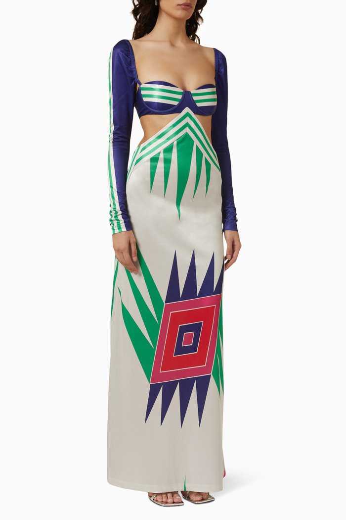 Cut-out Maxi Dress in Satin, Multicolour
