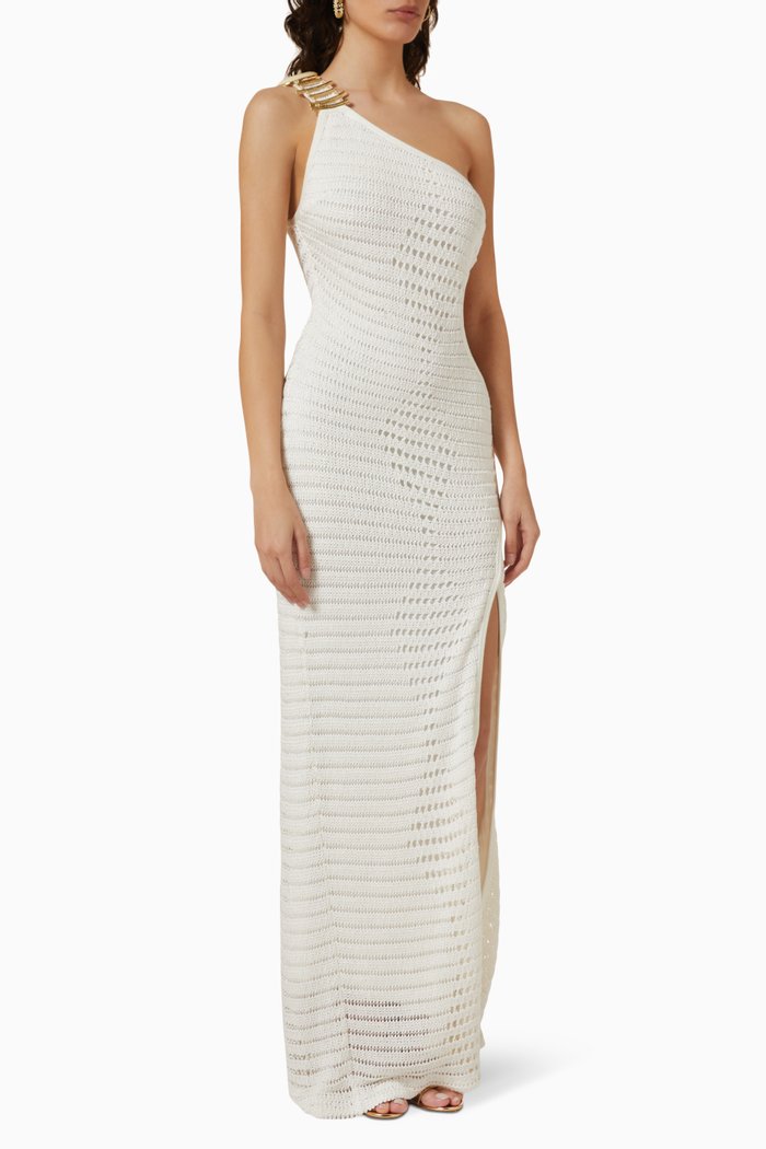 

One-shoulder Maxi Dress in Knit, White