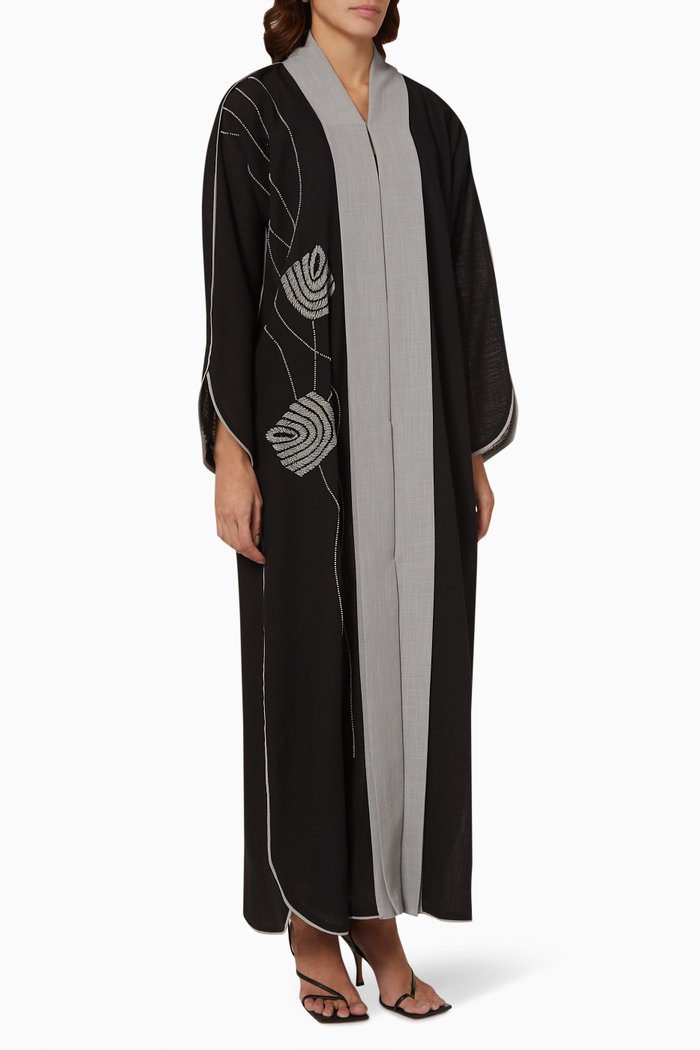 

Two-tone Embroidered Abaya, Black