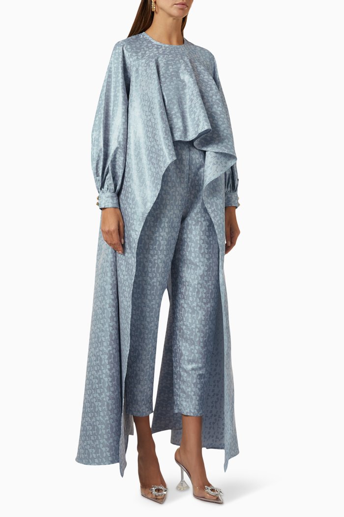 

Draped Top & Pants Set in Jacquard, Blue