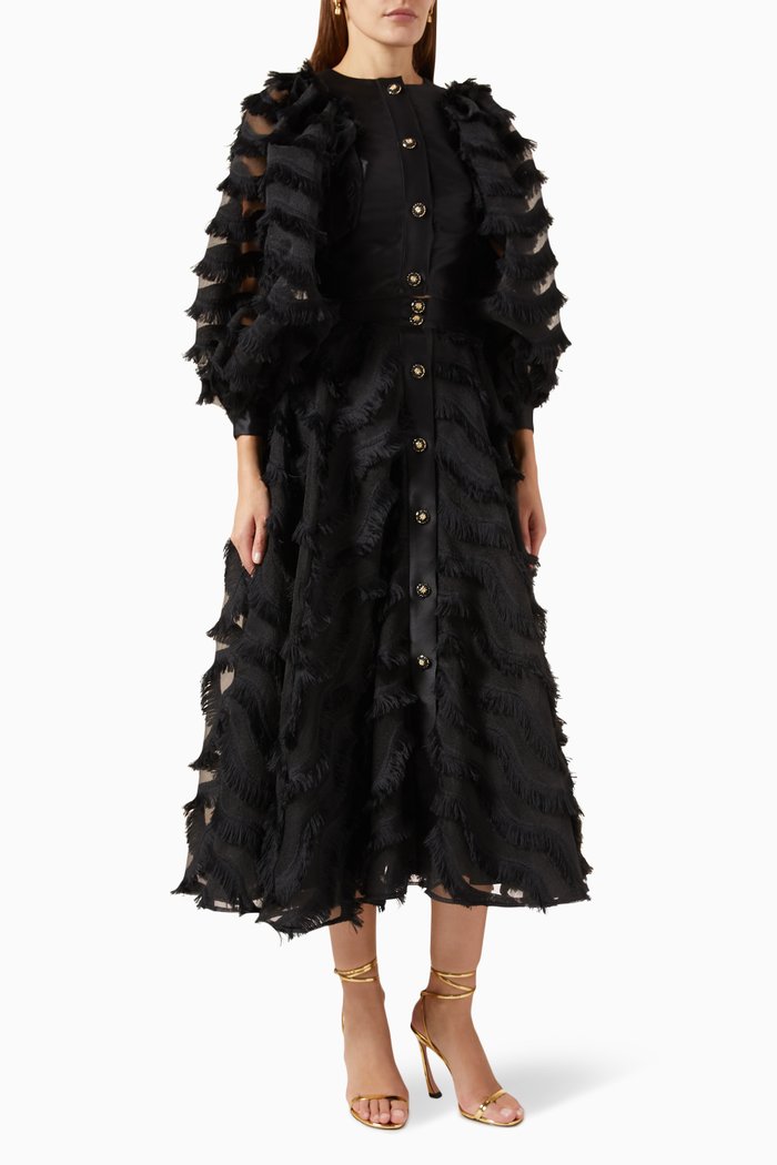 

Feather Blouse and Cape Set in Polyester, Black