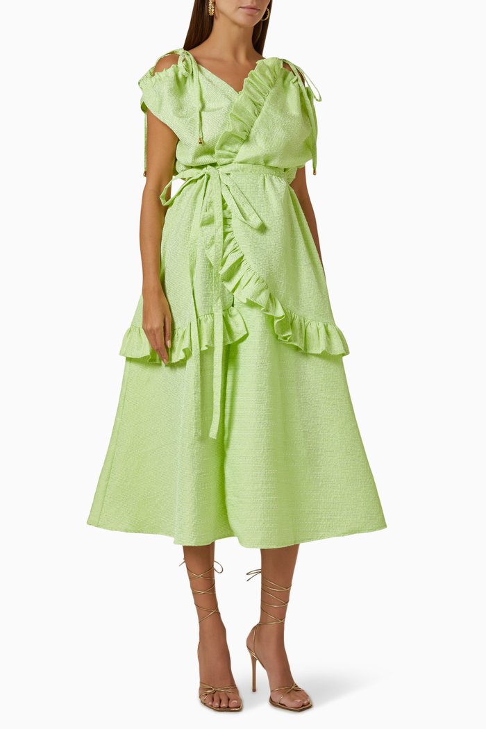 

Ruffled Midi Wrap Dress, Green
