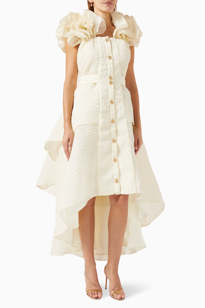 

Bubble Ruffle Midi Dress, Neutral