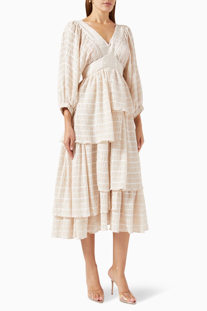 

Striped Asymmetrical Midi Dress, Neutral