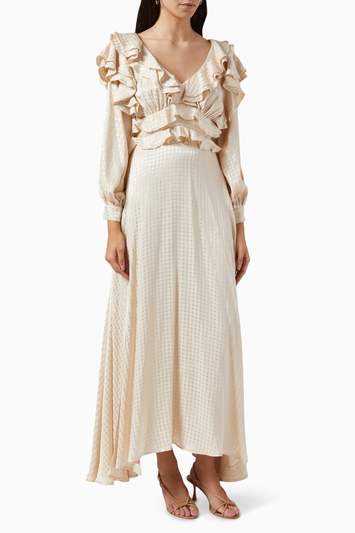 

Ruffle Long Sleeve Maxi Dress, Neutral