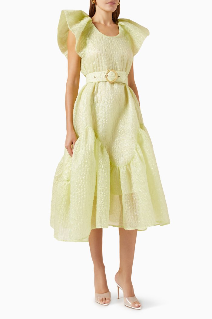 

Floral Print Flounce Midi Dress, Green