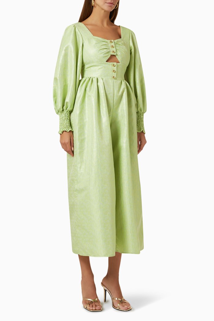 

Wide-leg Cropped Jumpsuit in Jacquard, Green