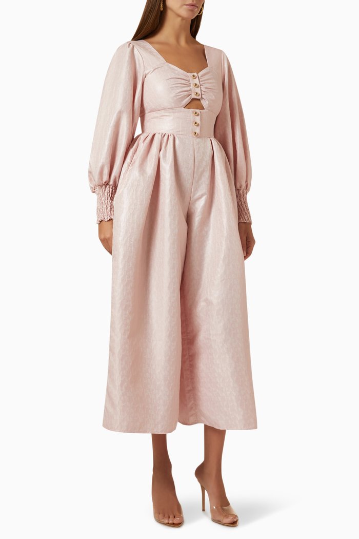 

Wide-leg Cropped Jumpsuit in Jacquard, Pink