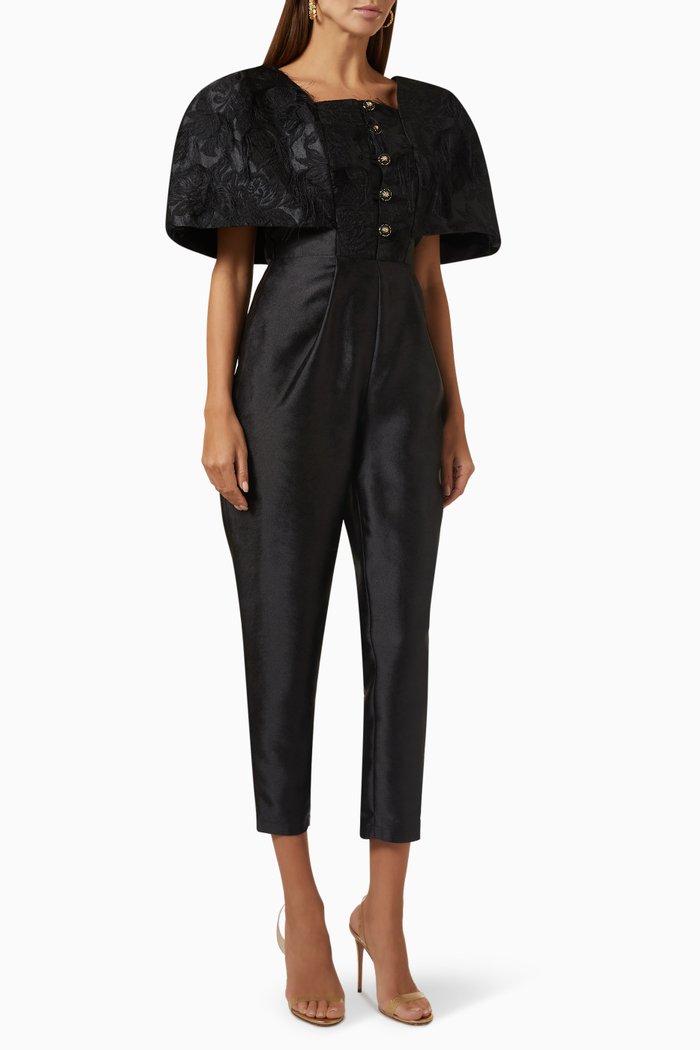 

Cropped Jumpsuit in Jacquard & Satin-crepe, Black