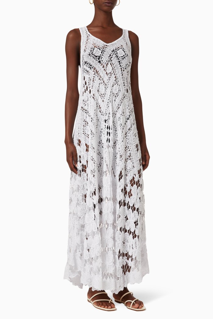 

Feeling Crochet Maxi Fillet Dress in Cotton, White