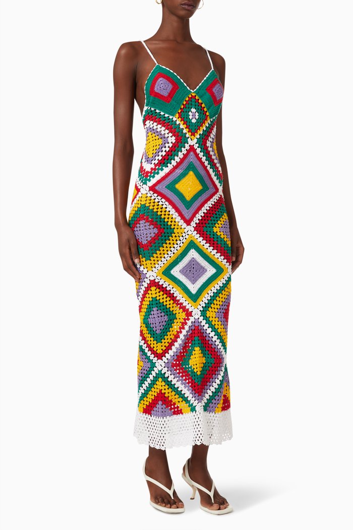 

Esmeralda Crochet Maxi Dress in Cotton, Multicolour
