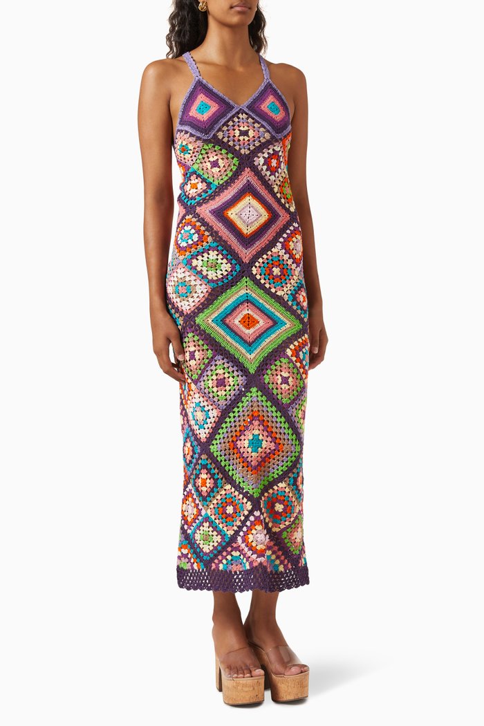 

Quadricor Crochet Maxi Dress in Cotton, Multicolour
