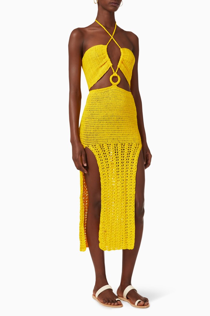 

Dunas Cut-out Crochet Dress in Cotton, Yellow