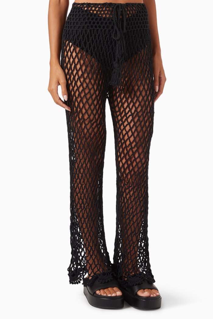Smooth Air Crochet Pants in Cotton, Black