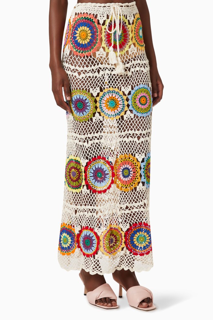 Pop Circles Crochet Skirt in Cotton, Multicolour