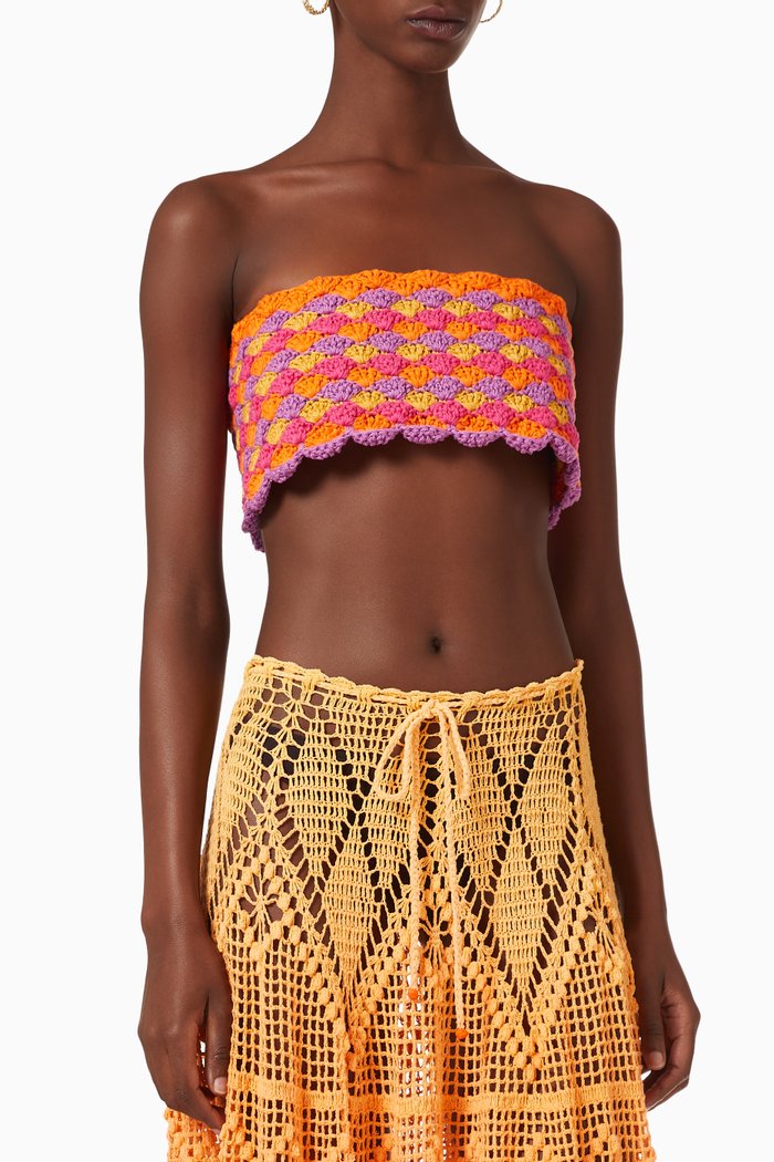

Sunset Crochet Crop Top in Cotton, Orange