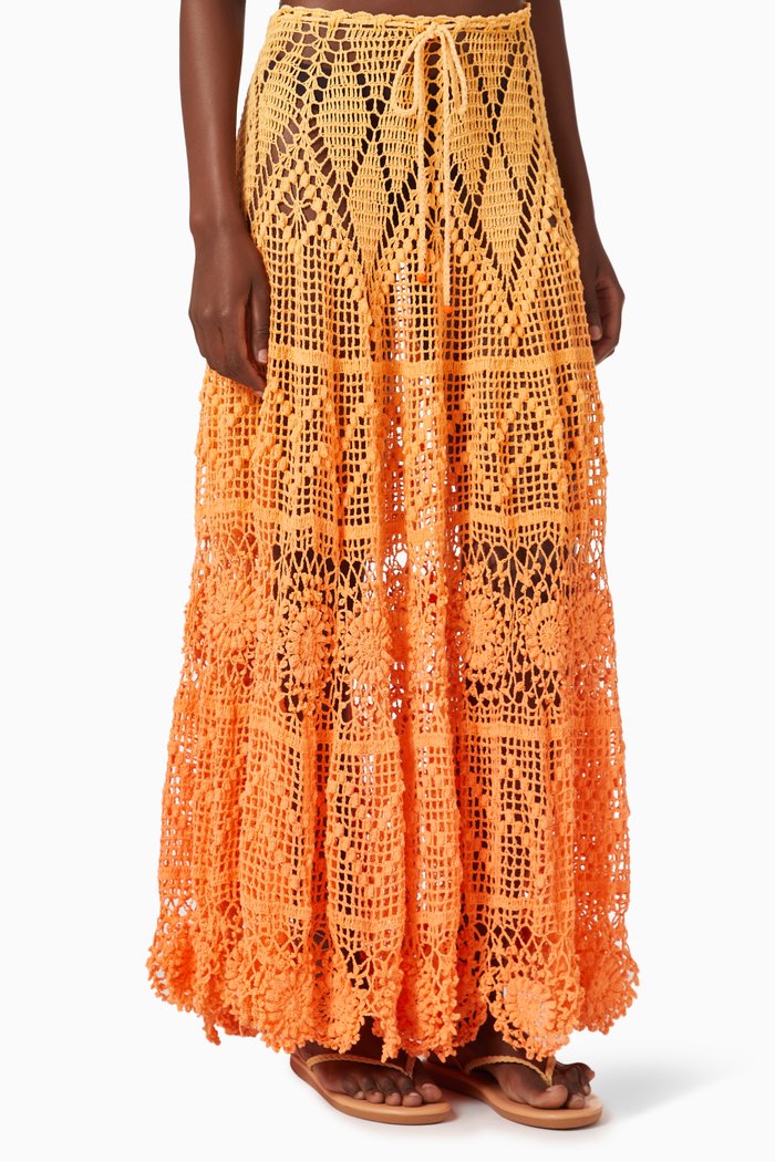 

Sunset Crochet Maxi Skirt in Cotton, Orange