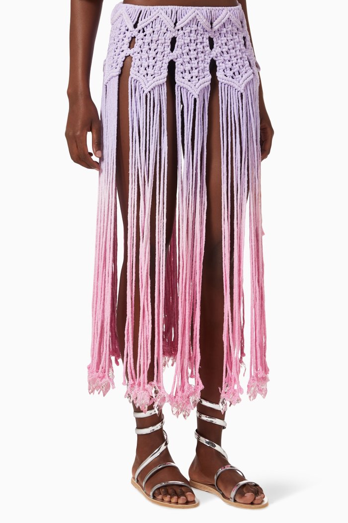 

Eivissa Fringed Macramé Midi Skirt in Cotton, Multicolour