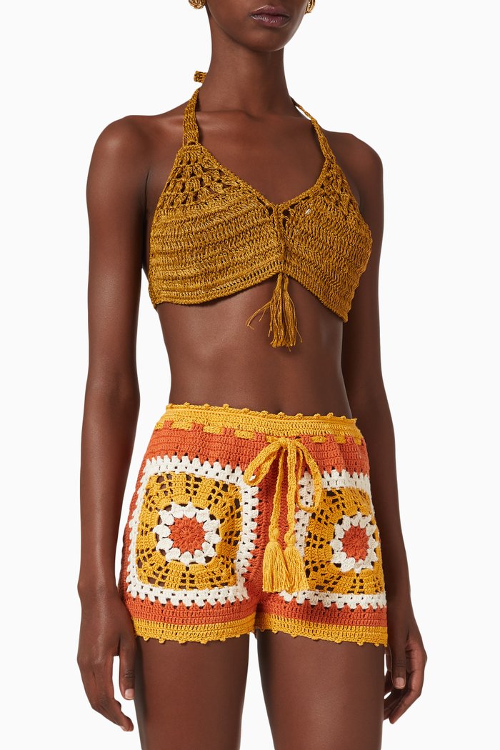

Shine Halterneck Crochet Cropped Top, Gold