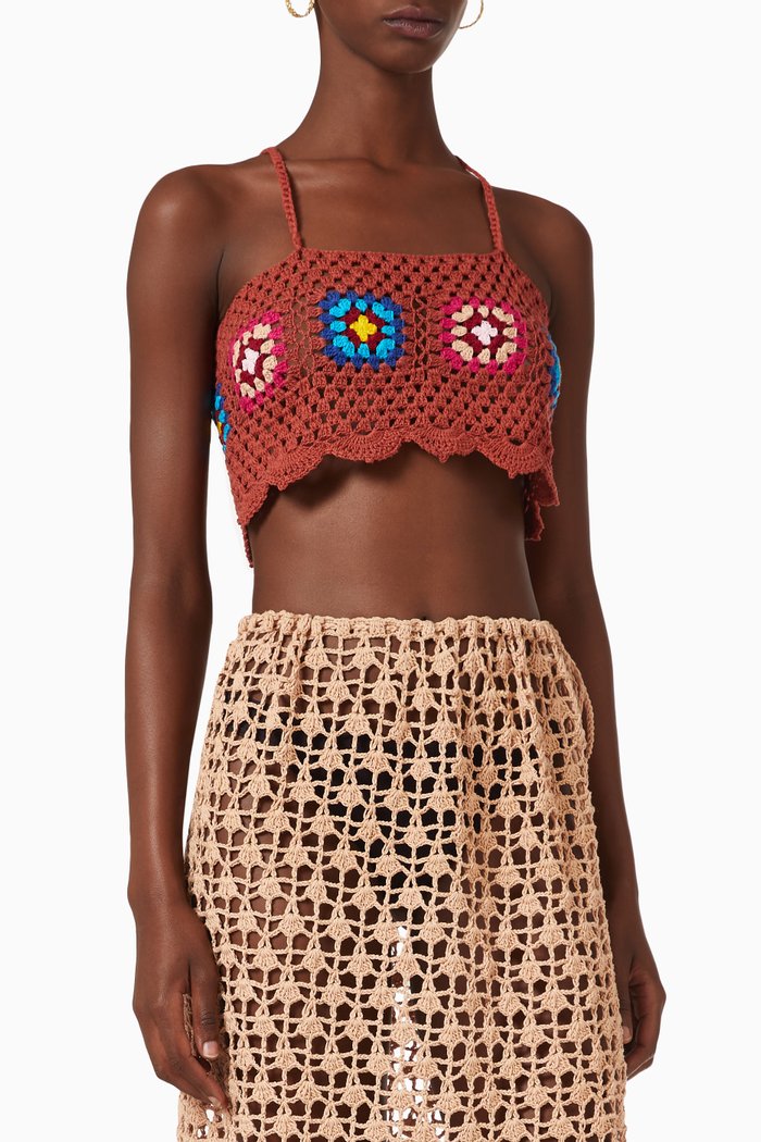 

Squares Crochet Crop Top in Cotton, Multicolour