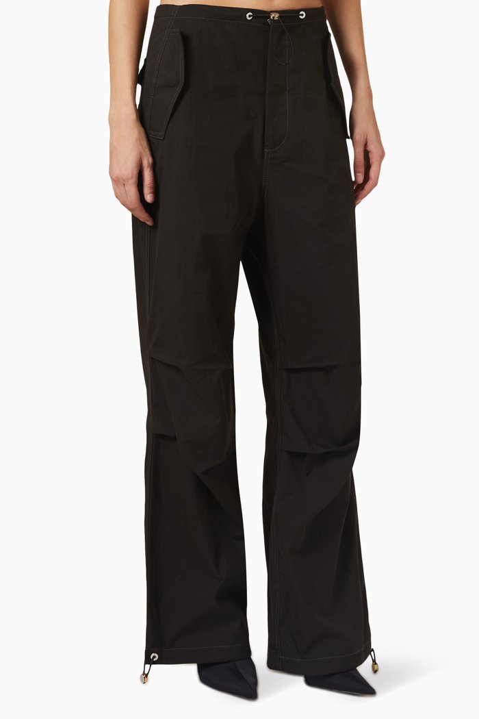 

Toggle Parachute Pants in Organic Cotton-blend Twill, Black
