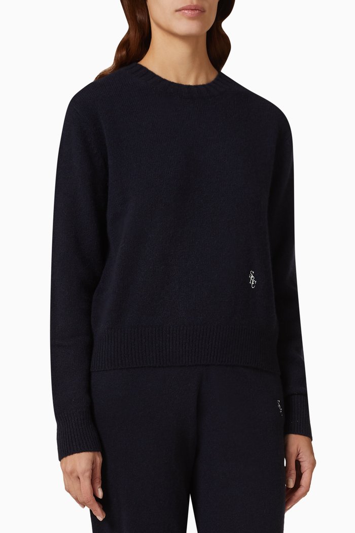 

Itzel Crewneck Sweater in Cashmere Knit, Blue