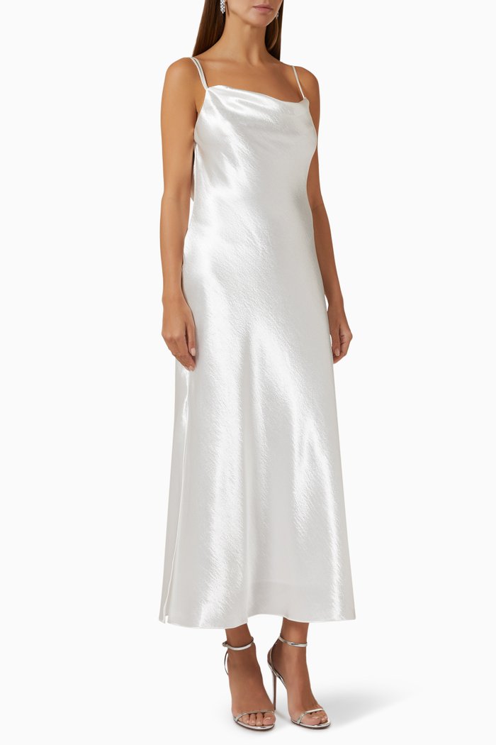 

Tati Open-back Midi Dress in Metallic Satin, White