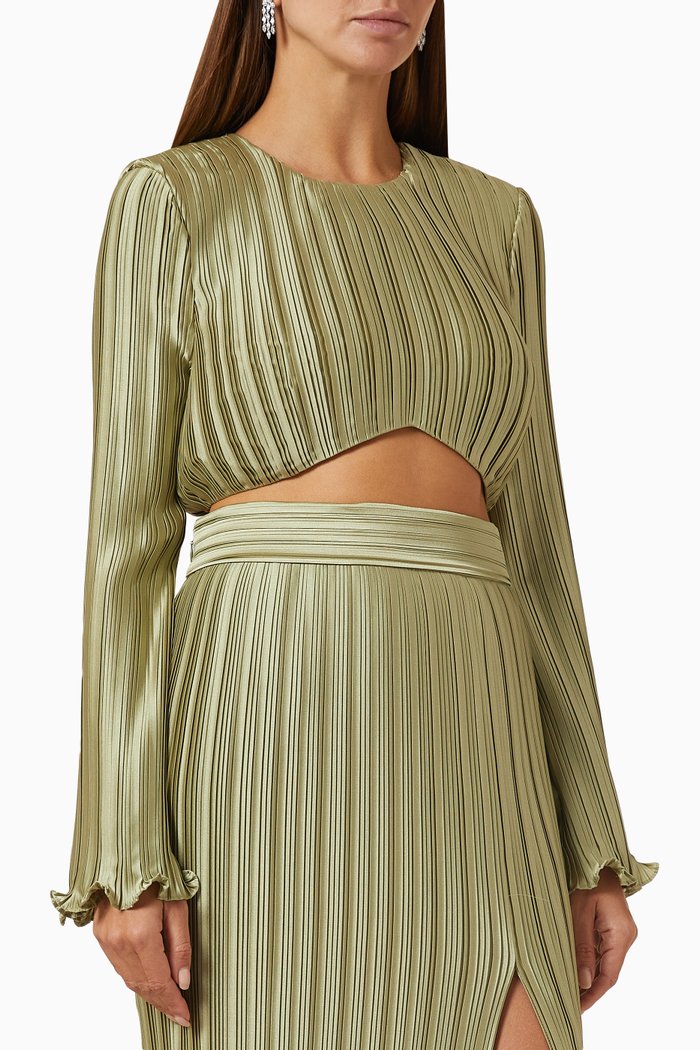 

Penelope Pleated Crop Top in Satin, Green