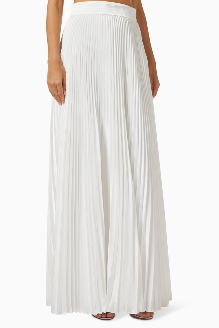 

Carla Pleated Maxi Skirt in Satin, White