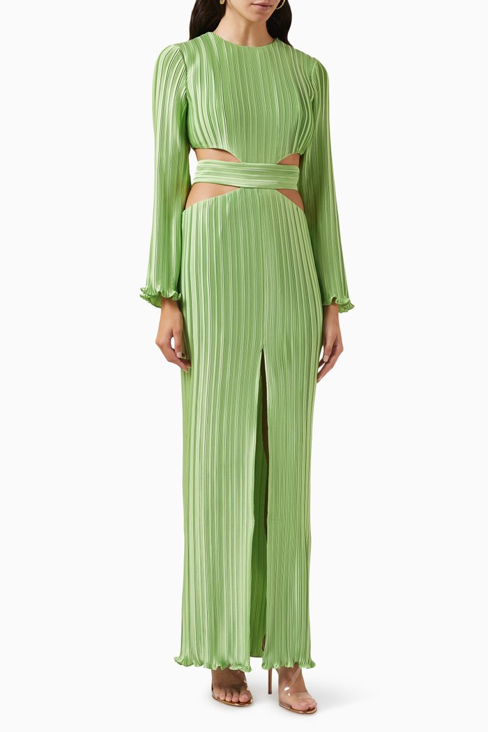 

Phillipa Pleated Gown in Metallic Satin, Green